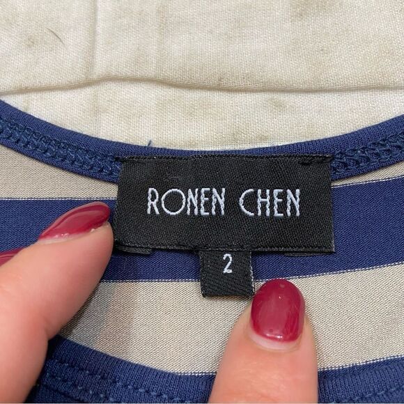 Ronen Chen Blue and Taupe Striped Tank Top Size 2 XS - Picture 8 of 9